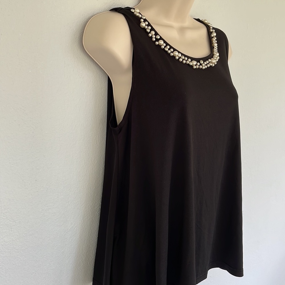 Forever 21 black beaded pearl collar sleeveless stretchy blouse size small - Picture 4 of 7